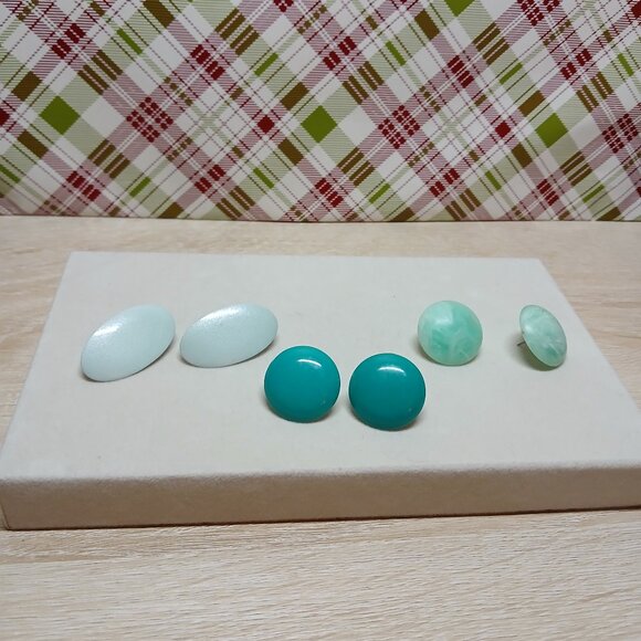 Set of 3 Pair Vintage Fashion Jewelry Plastic/Metal Turquoise/Green Costume #70W - Picture 15 of 15